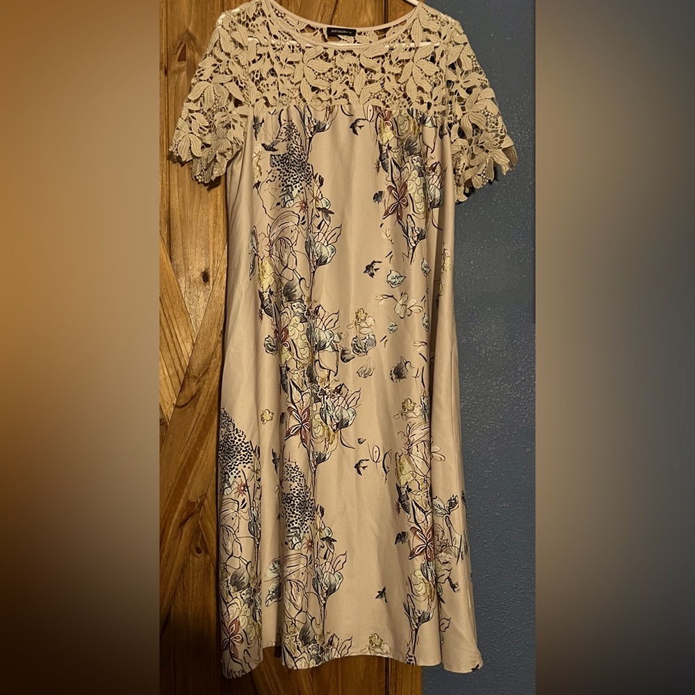 Floral dress with crochet top and sleeves